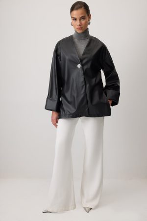 BUTTONED FAUX LEATHER JACKET