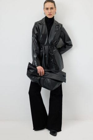 FAUX LEATHER BLAZER JACKET