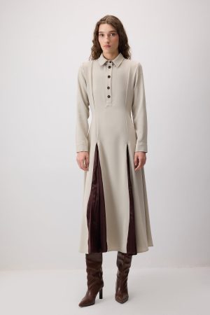 FRONT PLEATED CREPE DRESS