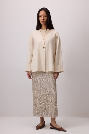 LINEN TEXTURED BUTTONED JACKET