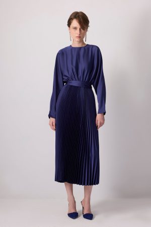 PLEATED SATIN DRESS