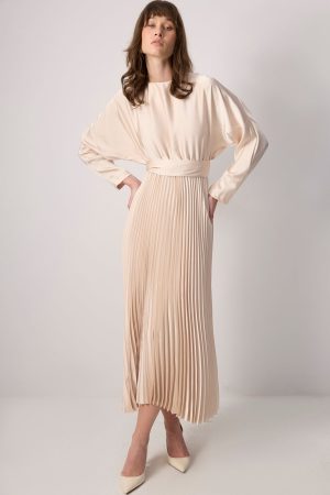 PLEATED SATIN DRESS